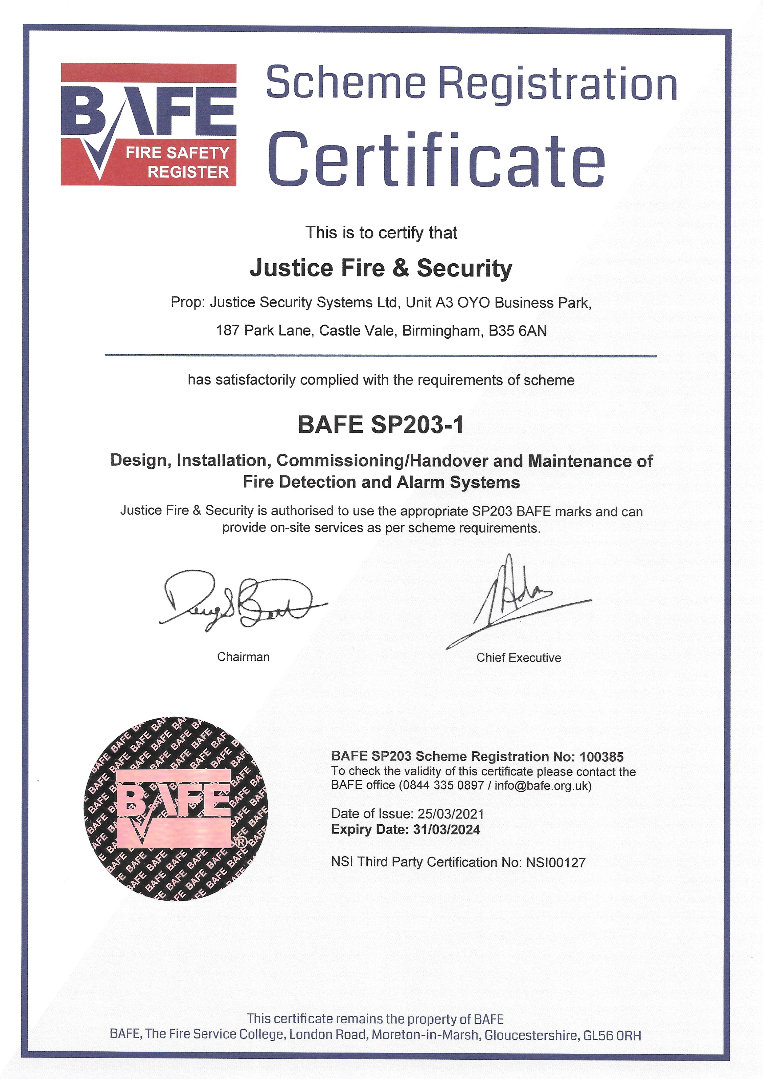 BAFE Certificate