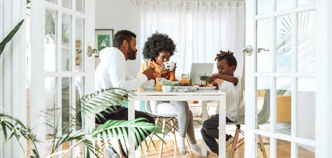 family eating breakfast