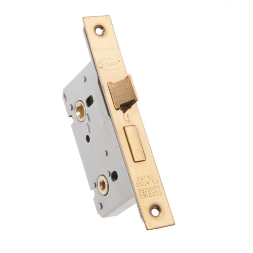 9942 65MM PVD BATHROOM LOCK - BOLT THROUGH - 'CE' STAMPED