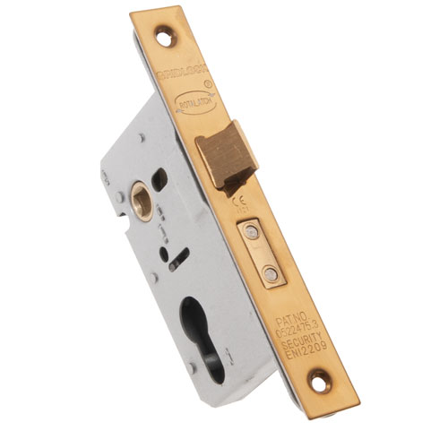 9952 65MM PVD EURO SASH LOCKCASE - BOLT THROUGH - 'CE' STAMPED