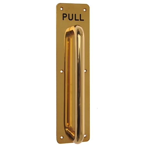 7048 300MM POL. BRASS PULL HANDLE ON PLATE ENGRAVED 'PULL'
