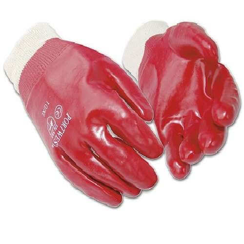 Red PVC Knit Wrist Work Gloves fully dipped