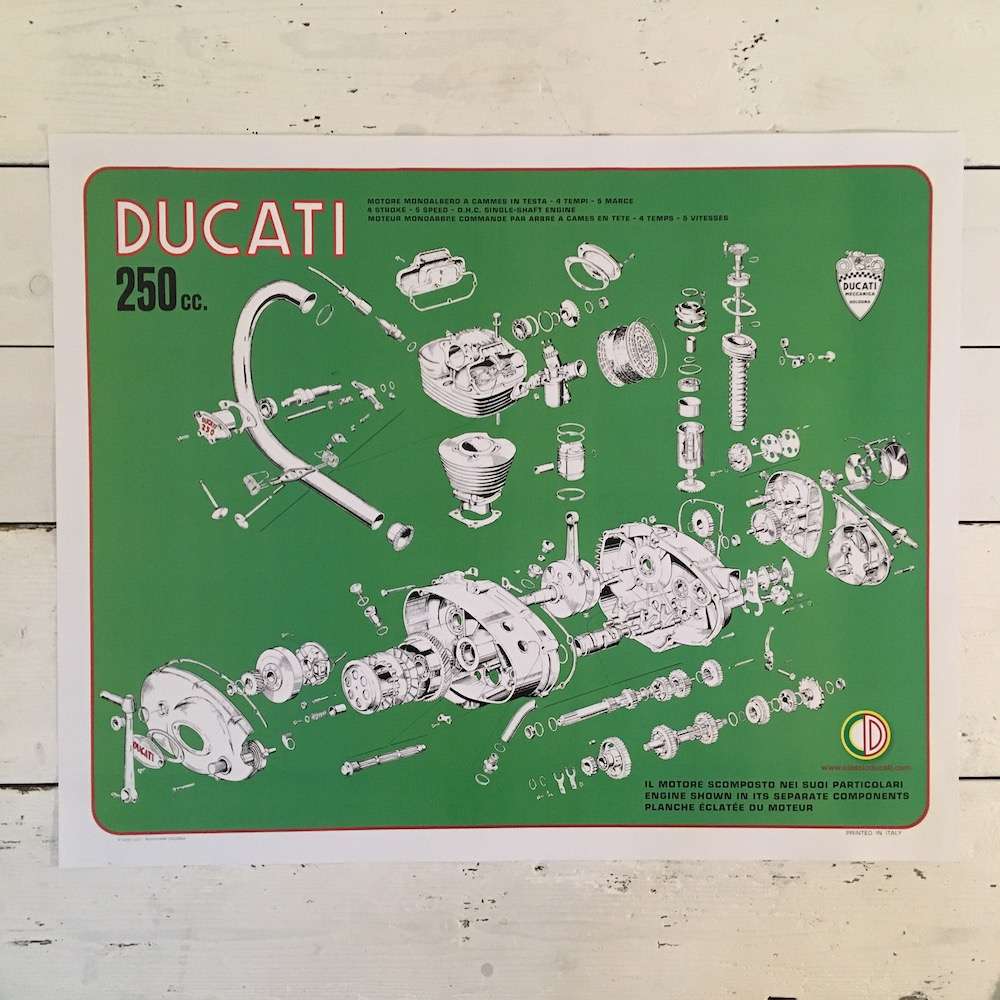 Ducati 250 narrow case engine poster