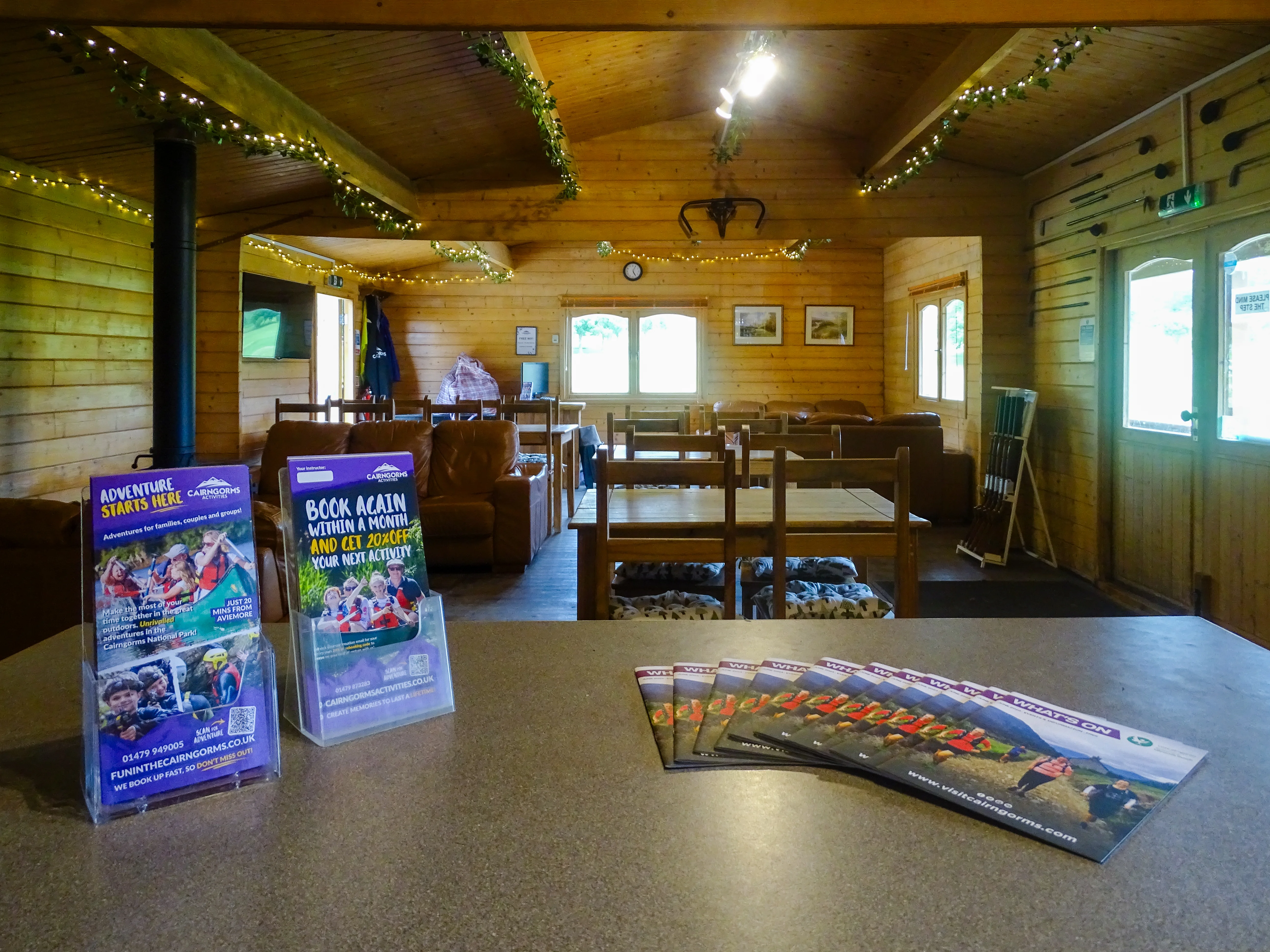 Inside the clubhouse café with views across the Cairngorms