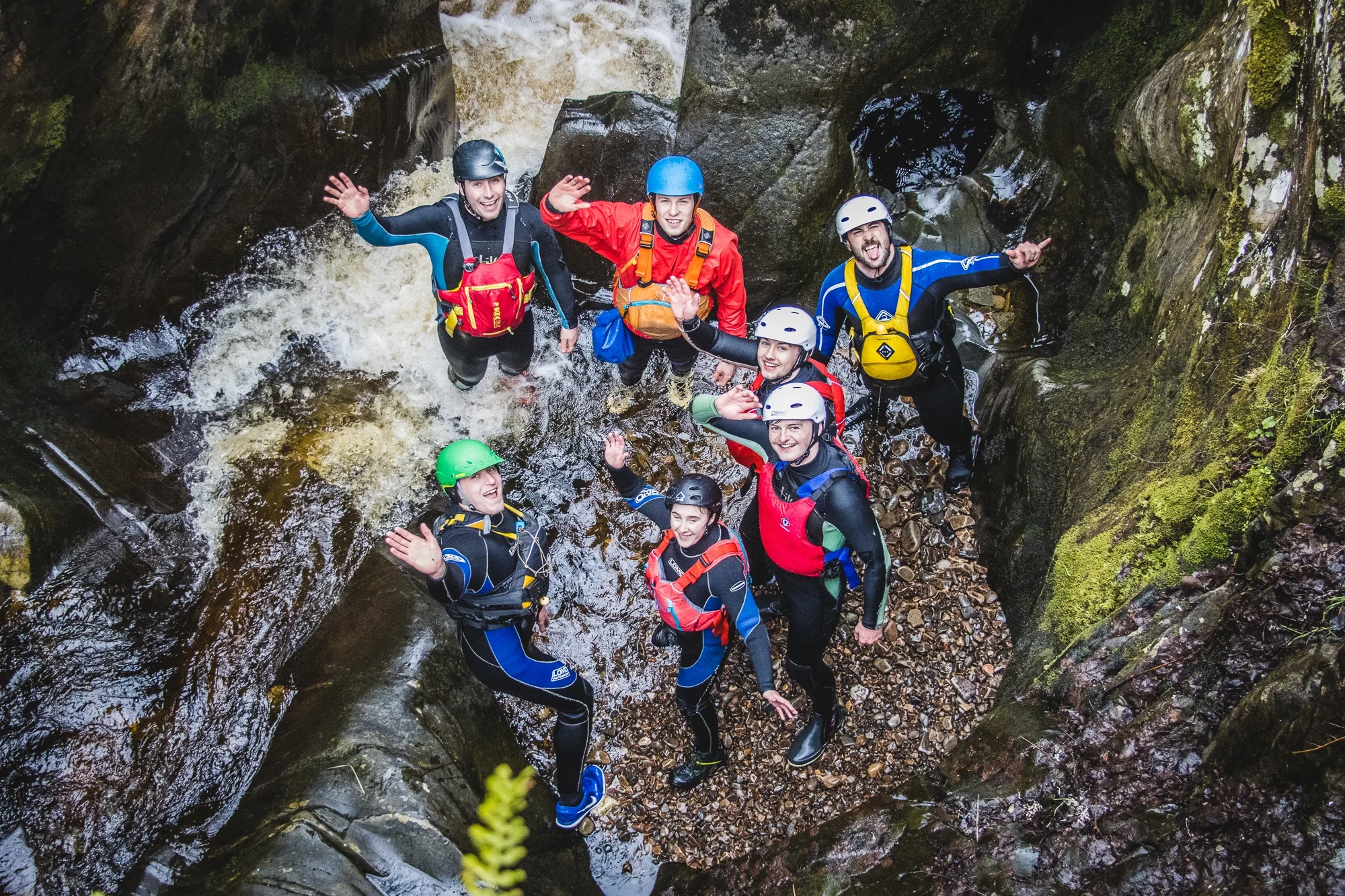 A youth group on the water during a gorge session