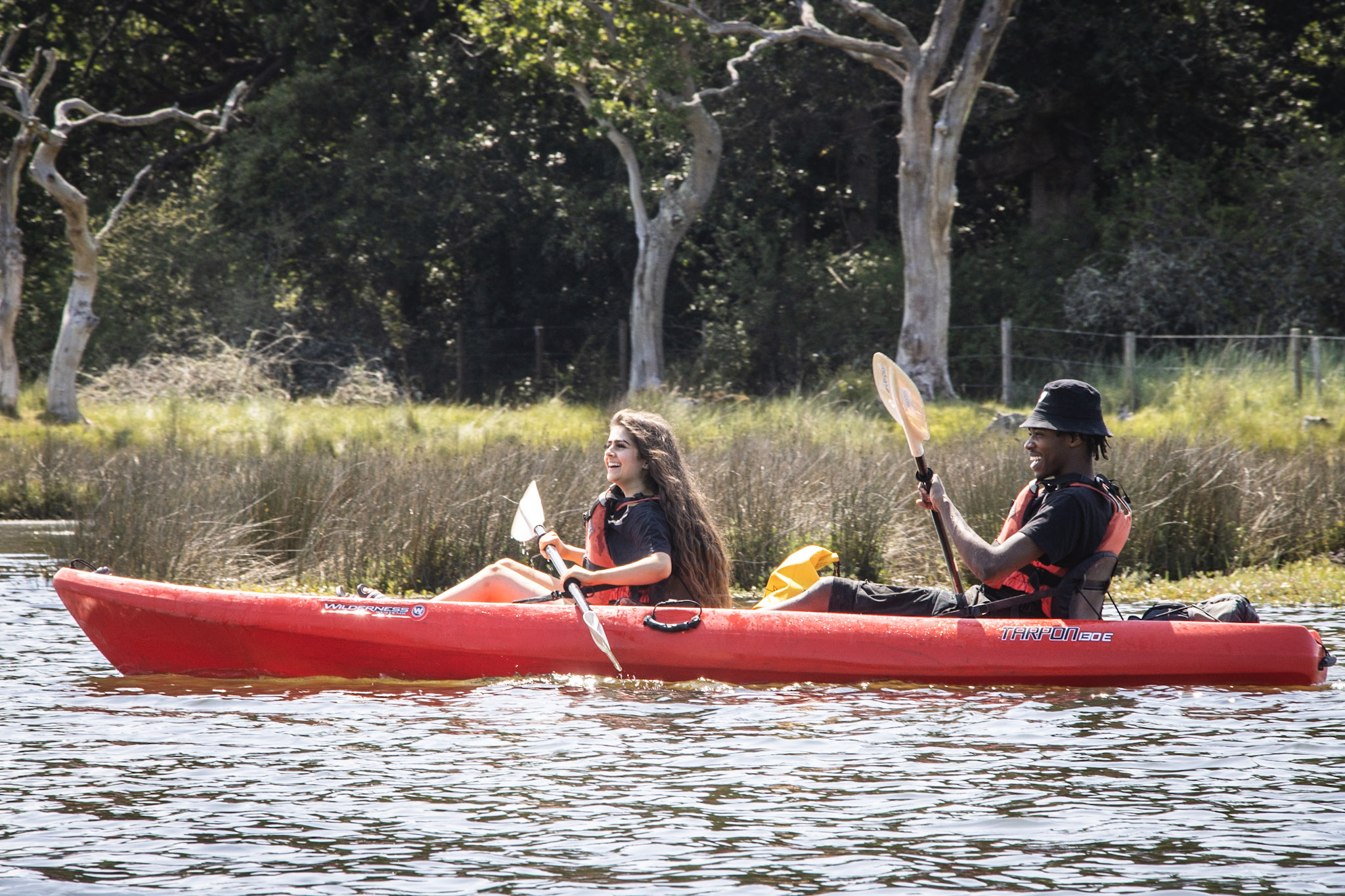 Sit-on-top kayaks on the River Spey