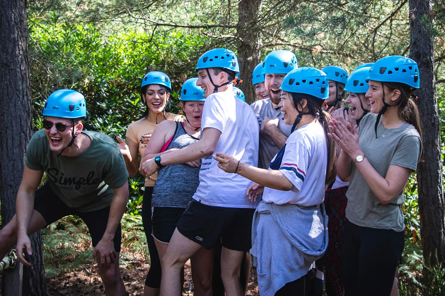 A team enjoying fun team building activities on our ropes course in the Cairngorms