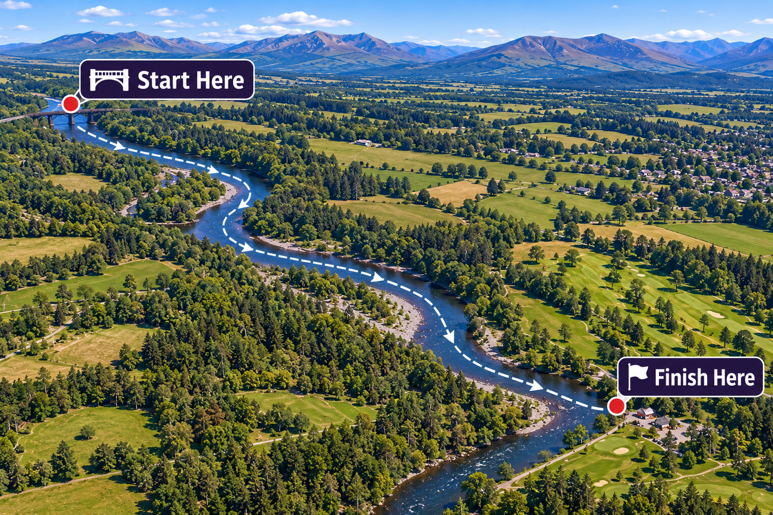 Map showing the River Spey hire journey from Broomhill Bridge to Cairngorms Activities