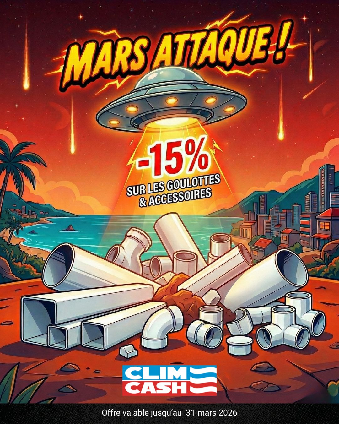 Mars attaque : -15 % sur les goulottes et accessoires de climatisation chez Clim Cash Martinique