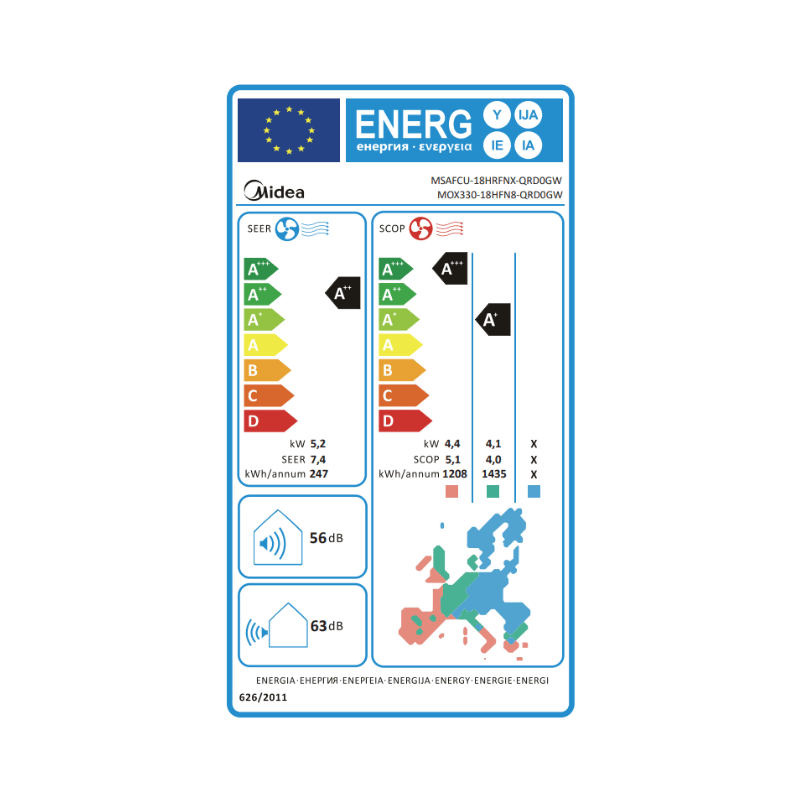 Climatiseur Midea Mural Inverter Xtreme Cool MSAF/MOX1-18H 5,0 kW 18000 Btu/h