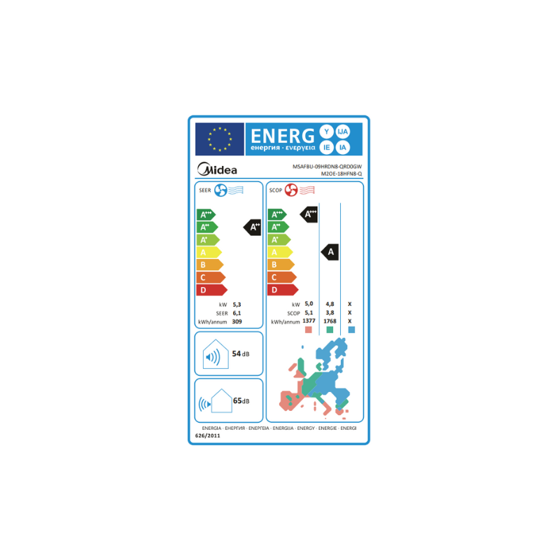 Climatiseur Bi-Split Midea M2OE-18HFN8-Q 5 KW 2 x 9000 Btu/h