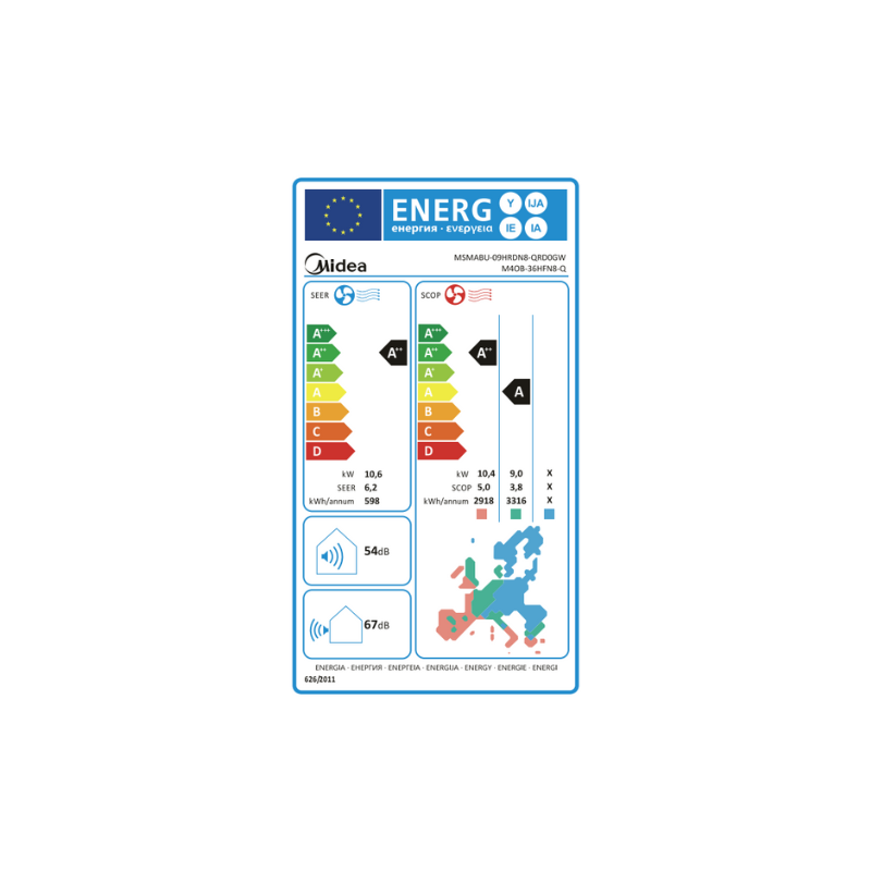 Climatiseur Tri-Split Midea M4OE-28HFN8-Q 8,2 KW 3 x 9000 Btu/h