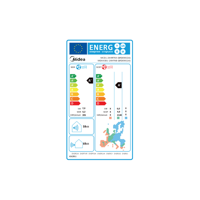 Climatiseur Midea Cassette Inverter MCD1/MOX430U-24H 800x800 7,1 kW 24000 Btu/h