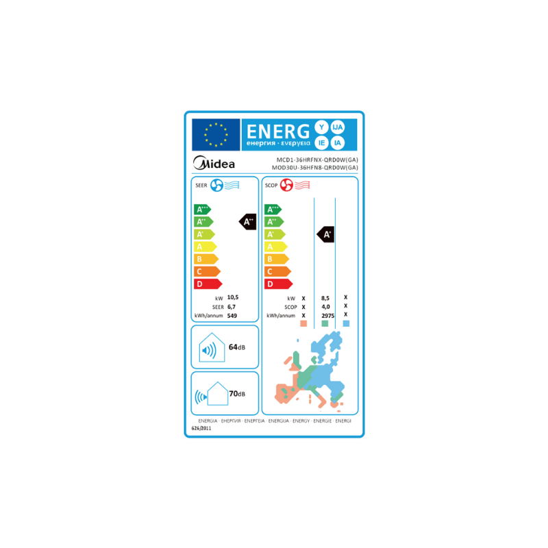 Climatiseur Midea Cassette MCD1/MOD30U-36H 10,5 KW 36000 Btu/h