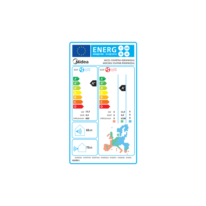 Climatiseur Midea Cassette Inverter MCD1/MOE30U-55H 800x800 tri-380 16 kW 55000 Btu/h