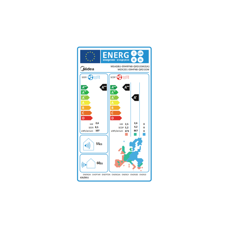 Climatiseur Midea Mural Xtreme Save MSAG-09HFN8CD 9000 Btu/h