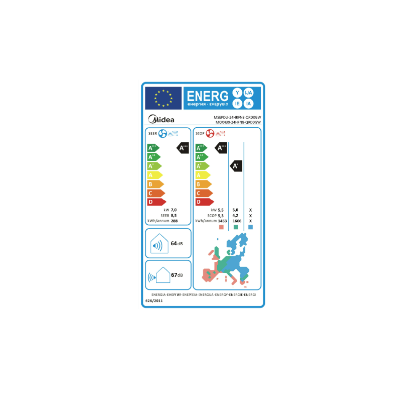 Climatiseur Midea Mural Xtreme Save Pro MSEP-24HFN8AD 24000 Btu/h