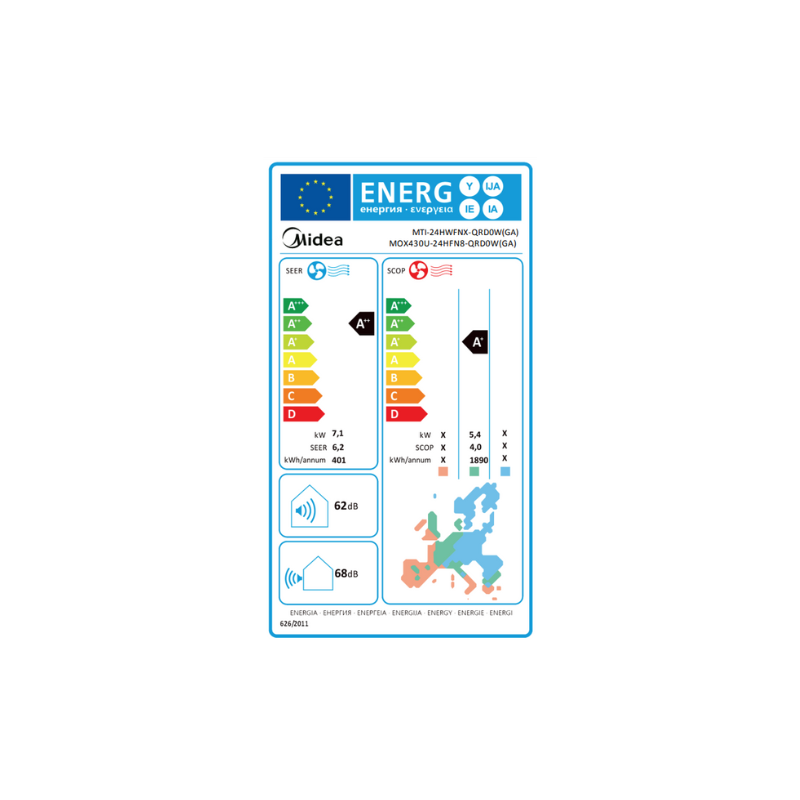 Climatiseur Midea Gainable MTI/MOX430U-24H 7,1 kW 24000 Btu/h