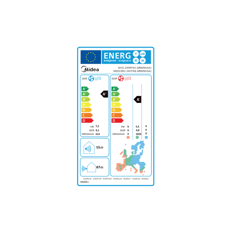 Climatiseur Midea Allège/Plafonnier Inverter MUE/MOX430U-24H 7,3 kW 24000 Btu/h