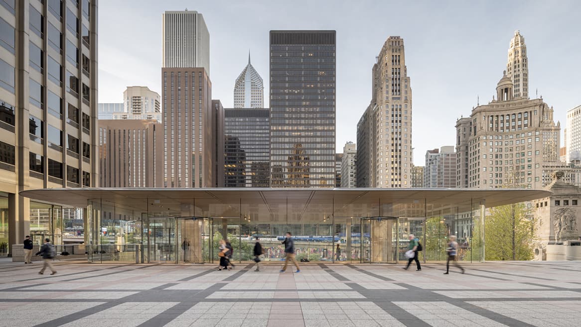 Apple shares latest vision for new Chicago River retail store as roof and  curved glass put in place - 9to5Mac