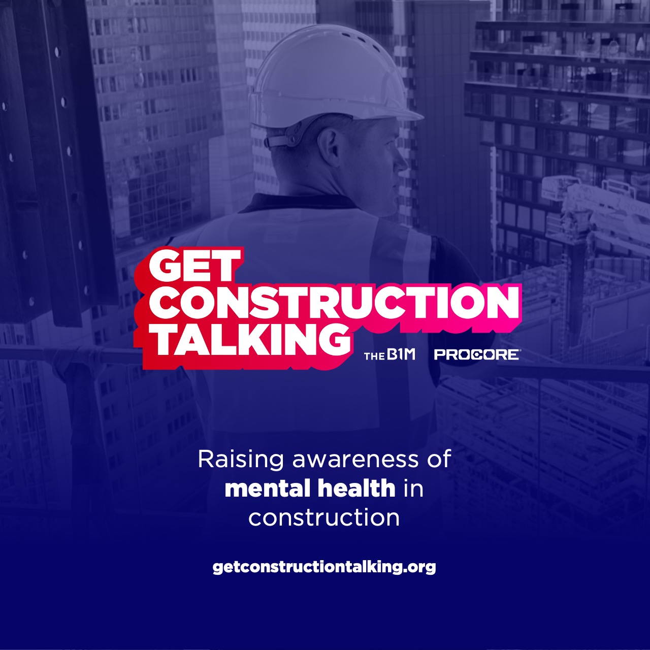 Photo of construction worker on scaffolding, staring in to the distance