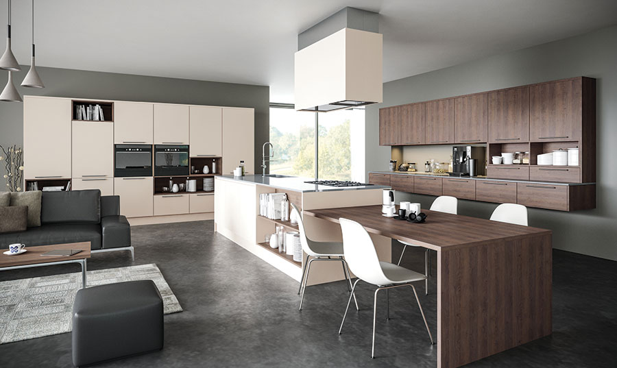 Zurfiz Supermatt Cashmere & Gladstone Tobacco Oak Kitchen