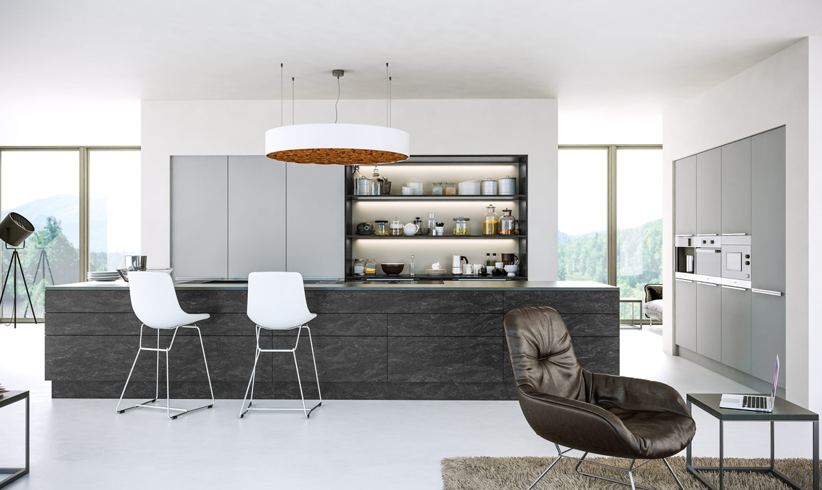 Zurfiz Supermatt Light Grey, Evora Stone Graphite Kitchen