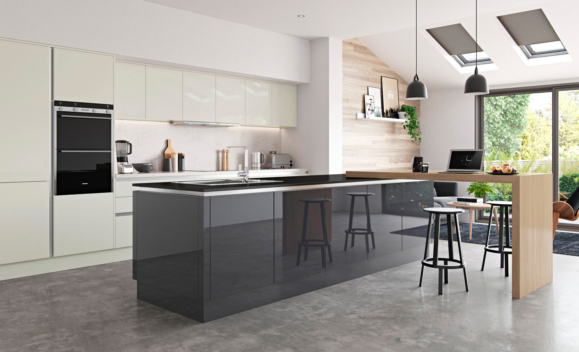 Uform Zola Gloss Handleless Porcelain & Graphite  Kitchen