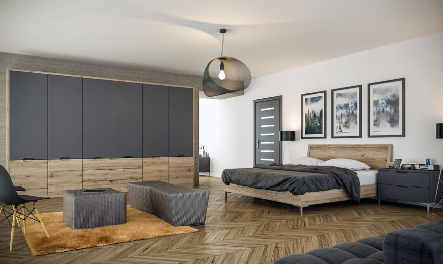 Bella Matt Graphite and San Remo Rustic Integra Bedroom