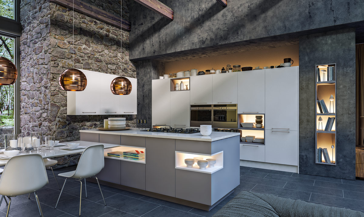 Zurfiz Supermatt White, Supermatt Dust Grey Kitchen
