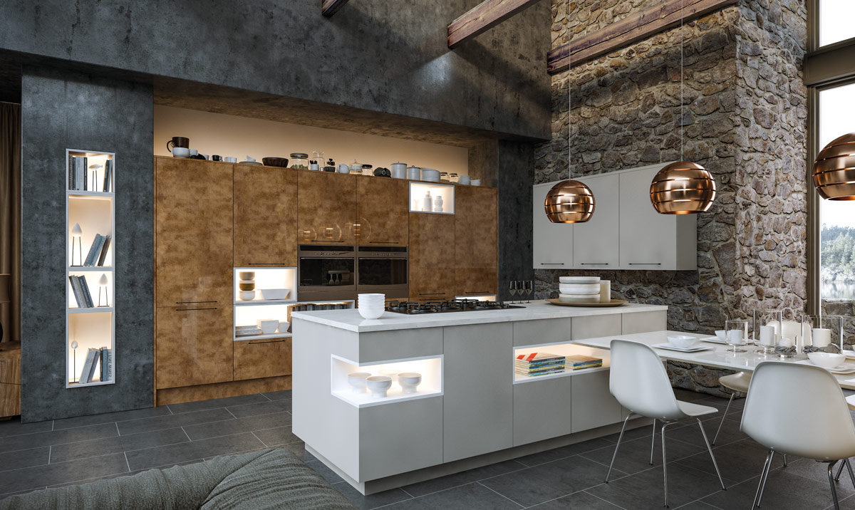 Zurfiz Ultragloss Copperleaf, Supermatt Dust Grey Kitchen