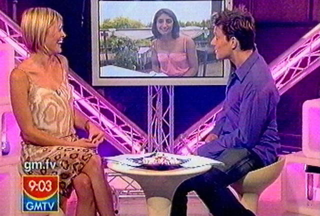 Jatinder Sumal talks to the studio presenters - including Glenn Kinsey's past trainee, Ben Shephard - during her live 'test' on GMTV for C4's Faking It after coaching from Pozitiv