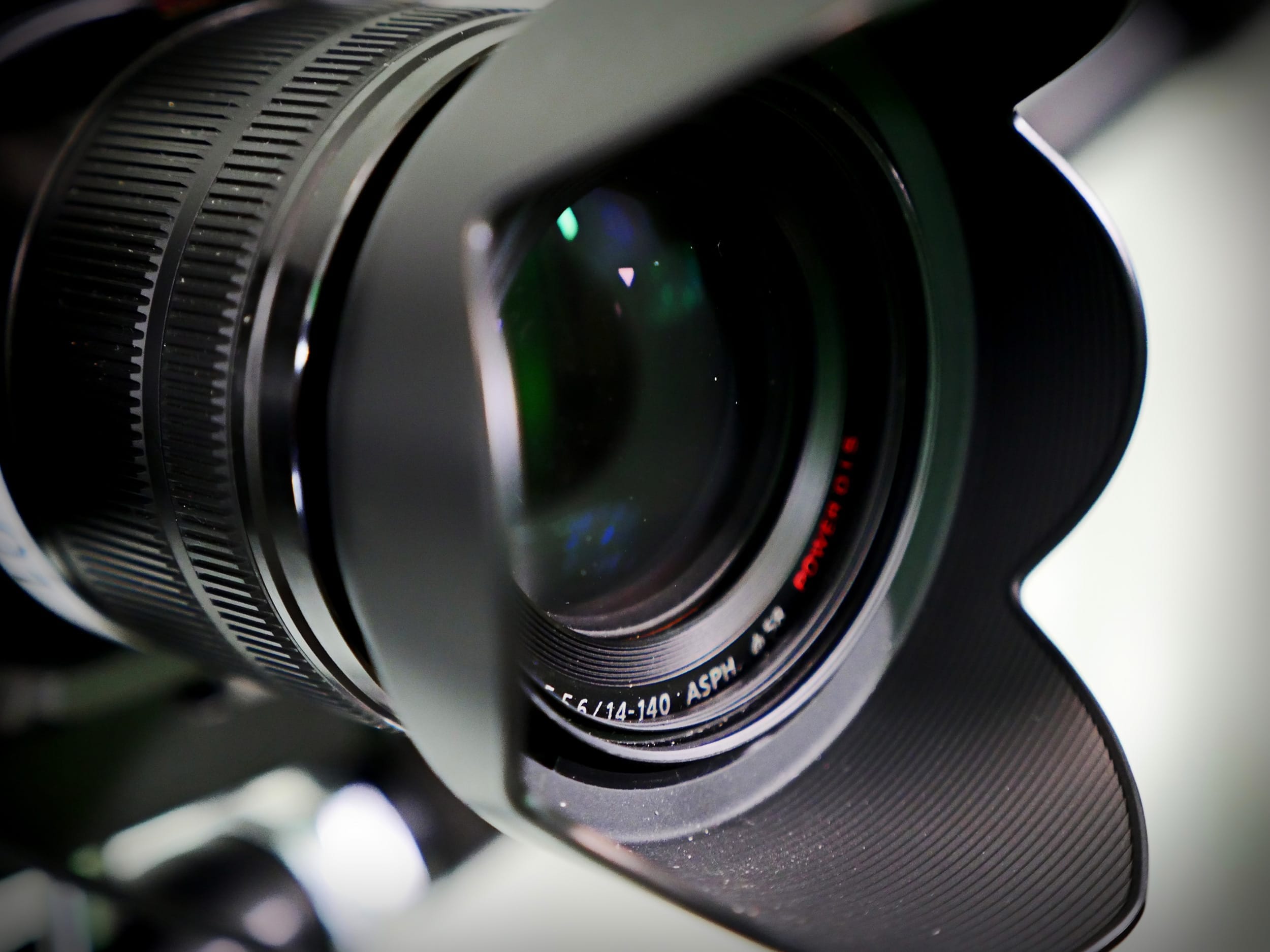 Camera lens in our TV training studio, London