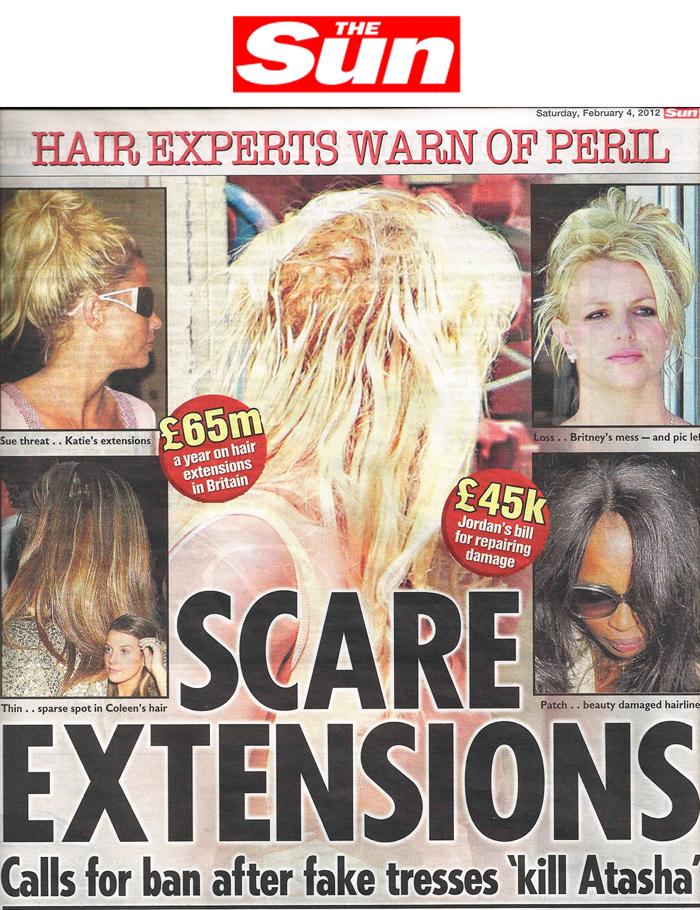 'Scare Extensions - calls for ban after glue 'kills' girl' - The Sun & others