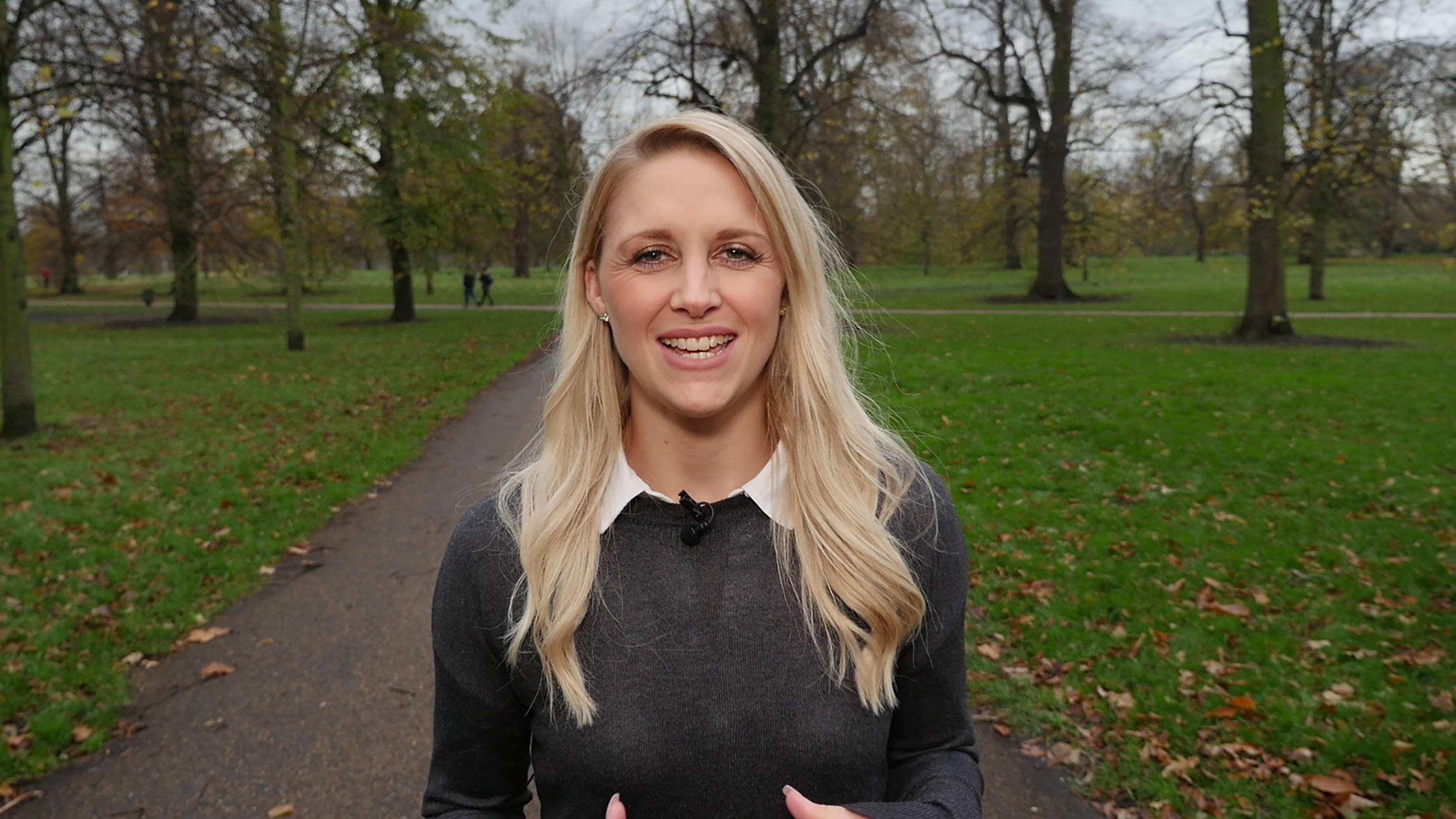 Piece to camera on location in Kensington Gardens, London