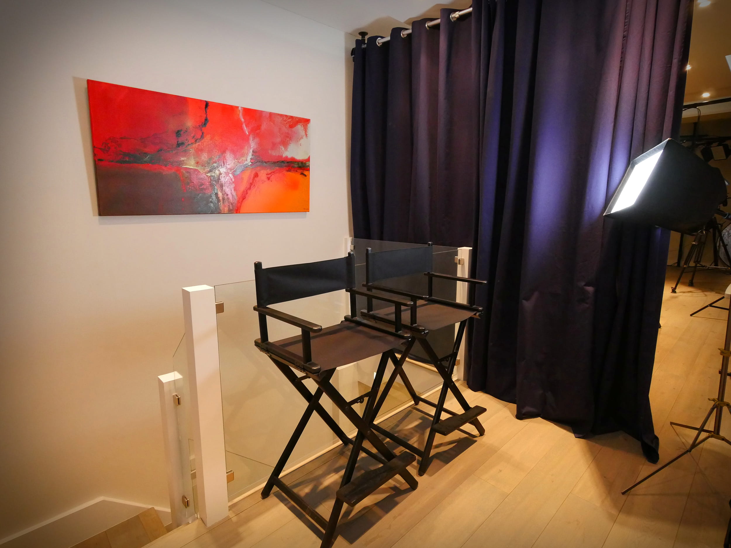 Director's chairs in our TV studio, London, UK