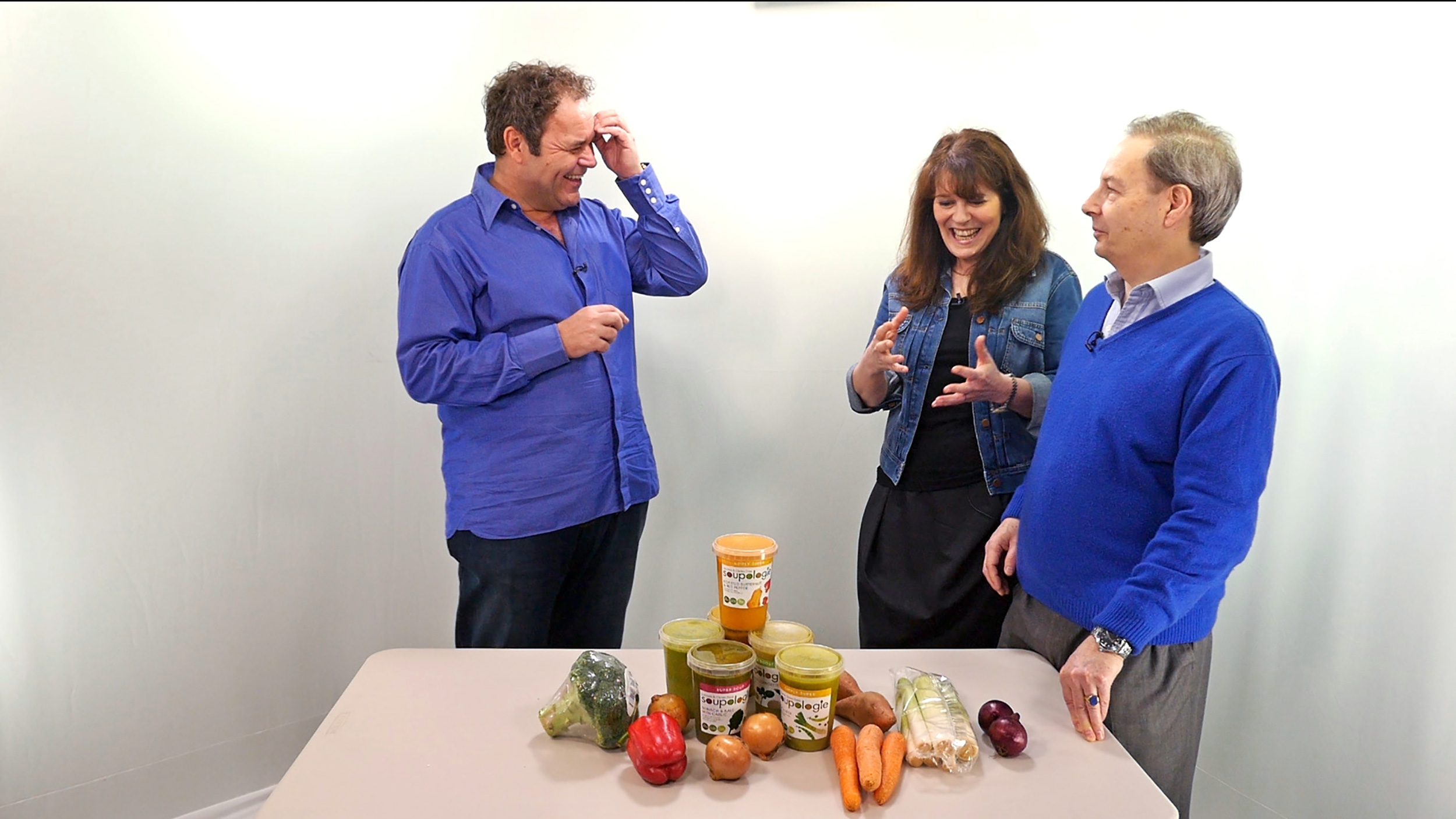 Screen grab during recording at our London TV studio featuring white cyc