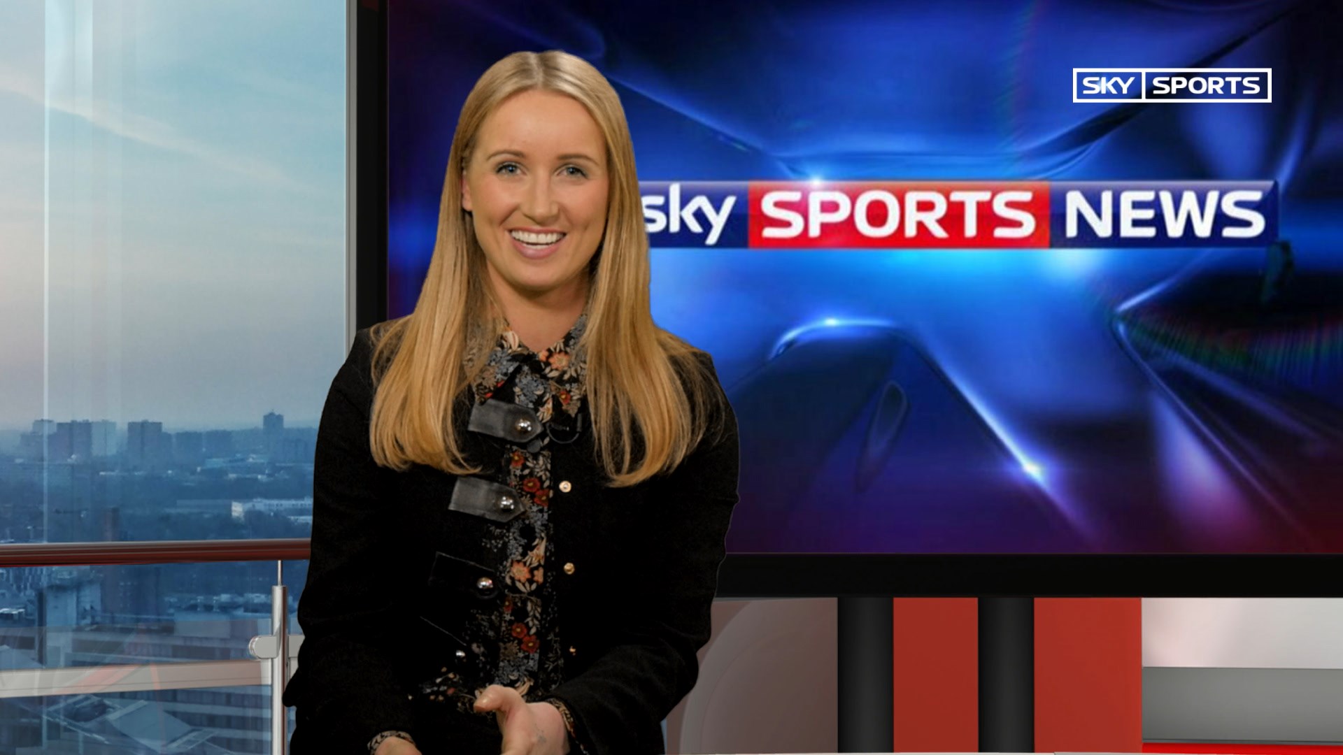 Live screen grab featuring live virtual set in simulated sport news style at Pozitiv's TV studio, London, UK