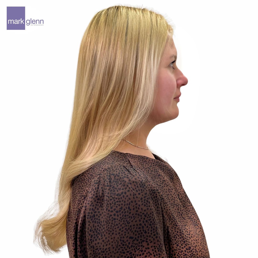 After Picture - Beautiful Blonde Fibre Hair Extensions After Tape Extensions Thinning