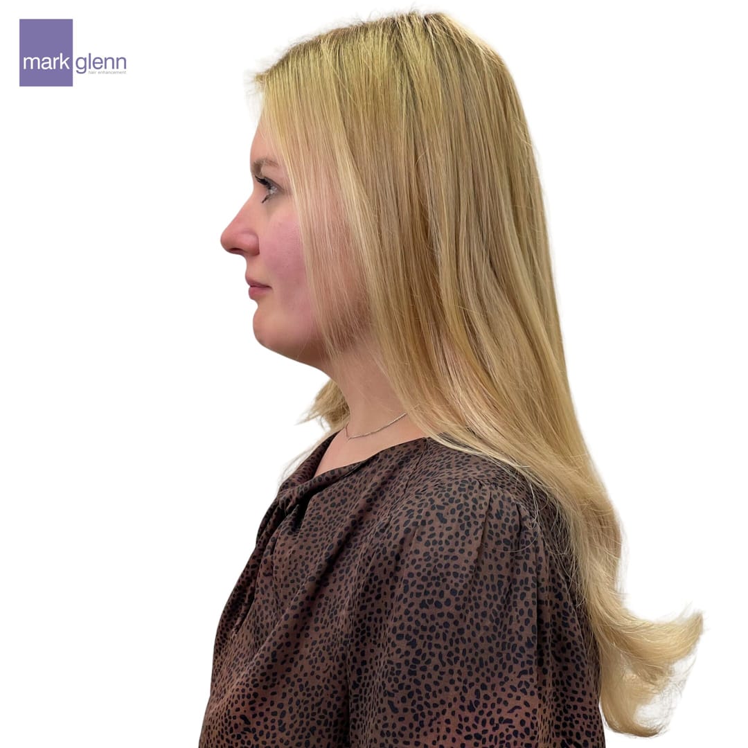 After Picture - Beautiful Blonde Fibre Hair Extensions After Tape Extensions Thinning
