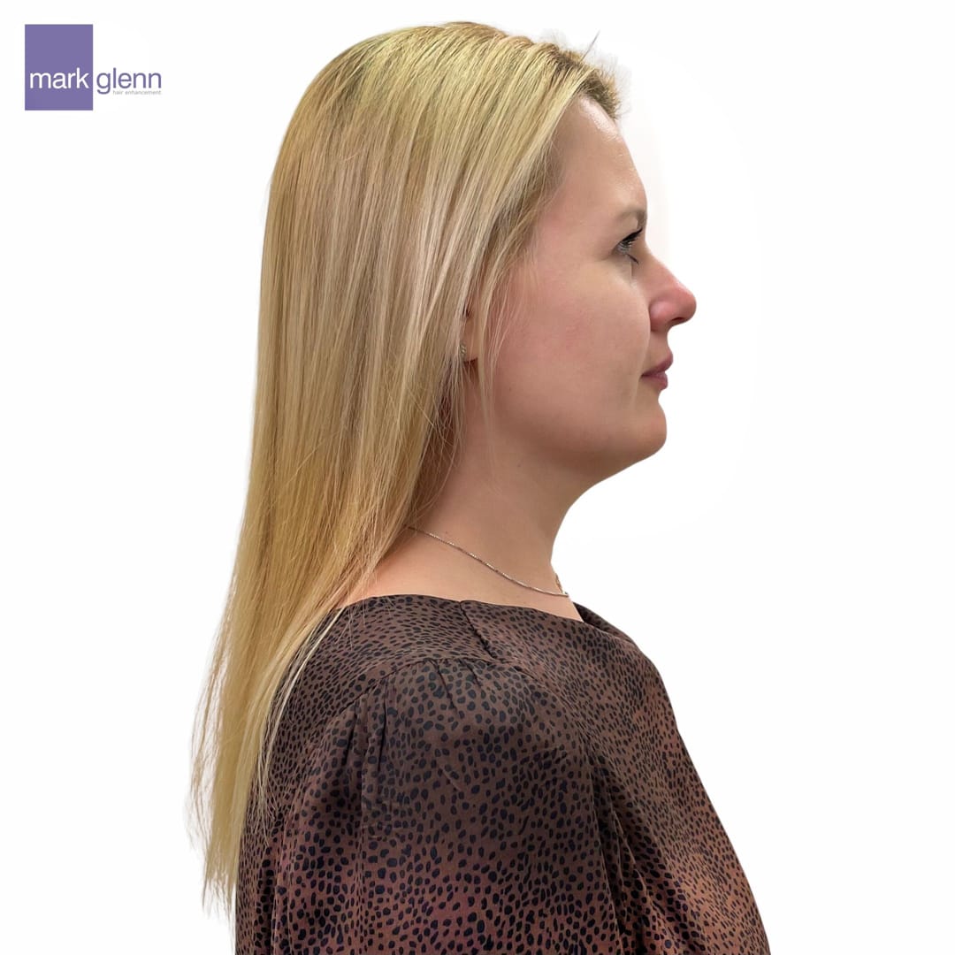 Before Picture - Beautiful Blonde Fibre Hair Extensions After Tape Extensions Thinning