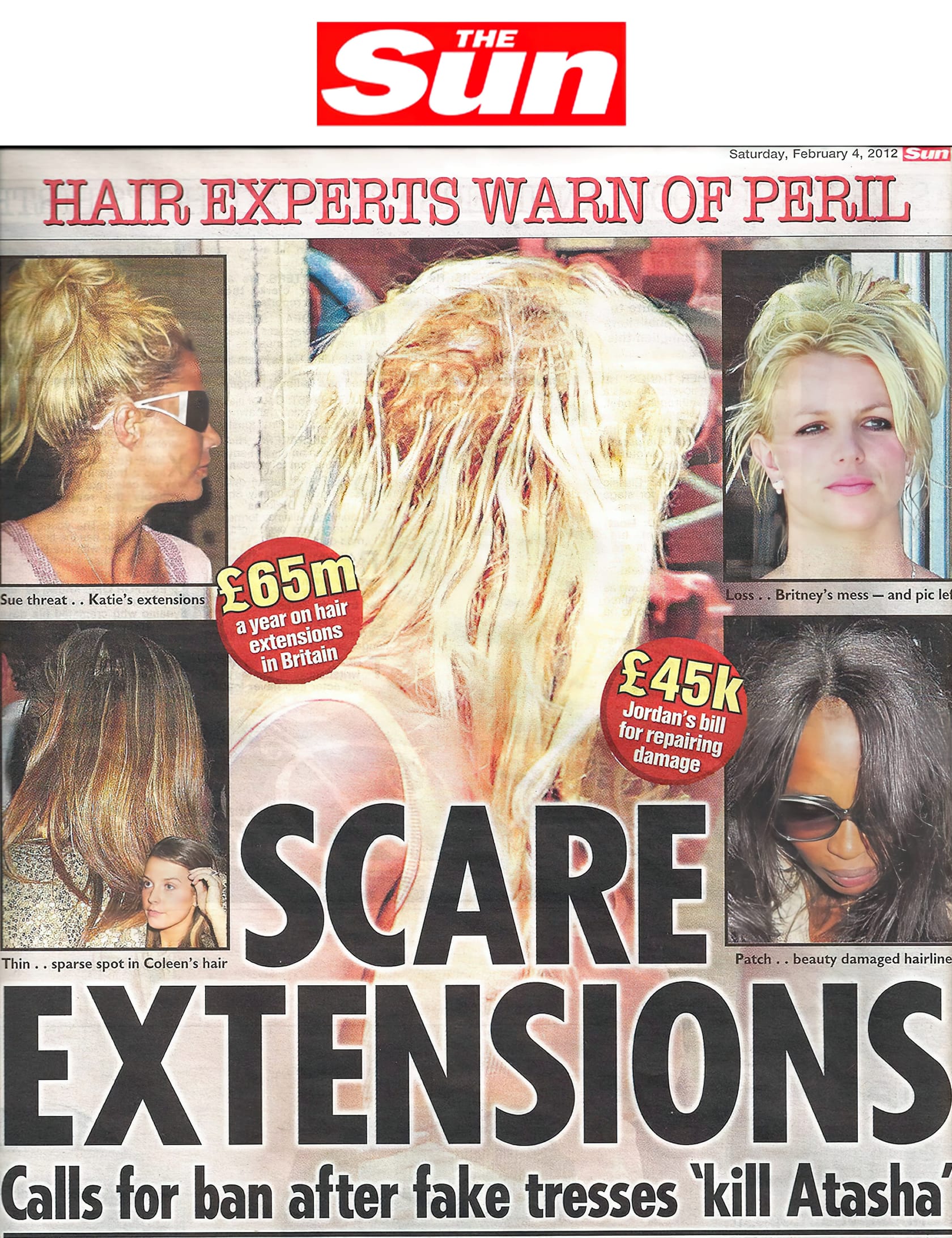 'Scare Extensions - calls for ban after glue 'kills' girl' - The Sun & others