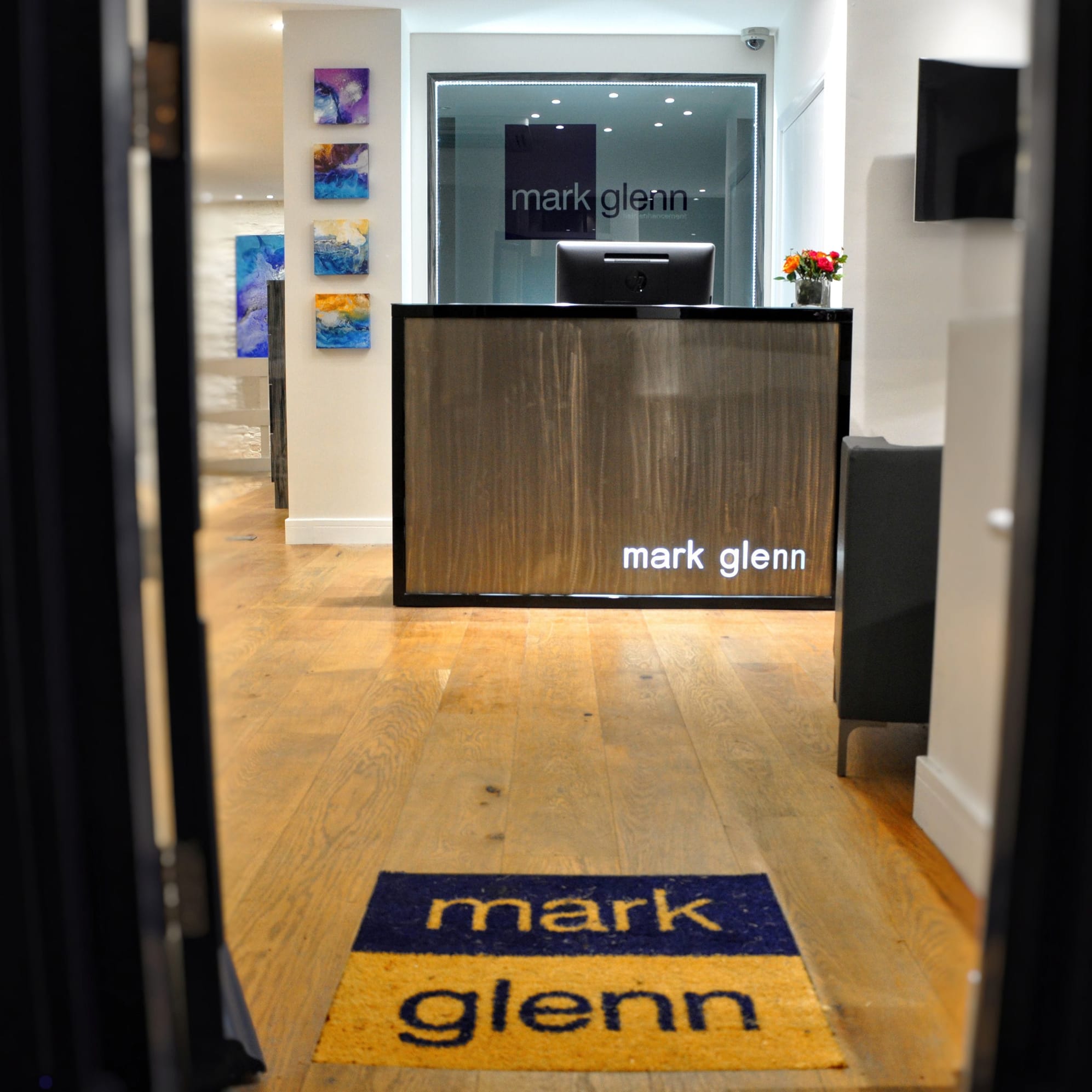Reception entrance at Mark Glenn's hair extension studio in London