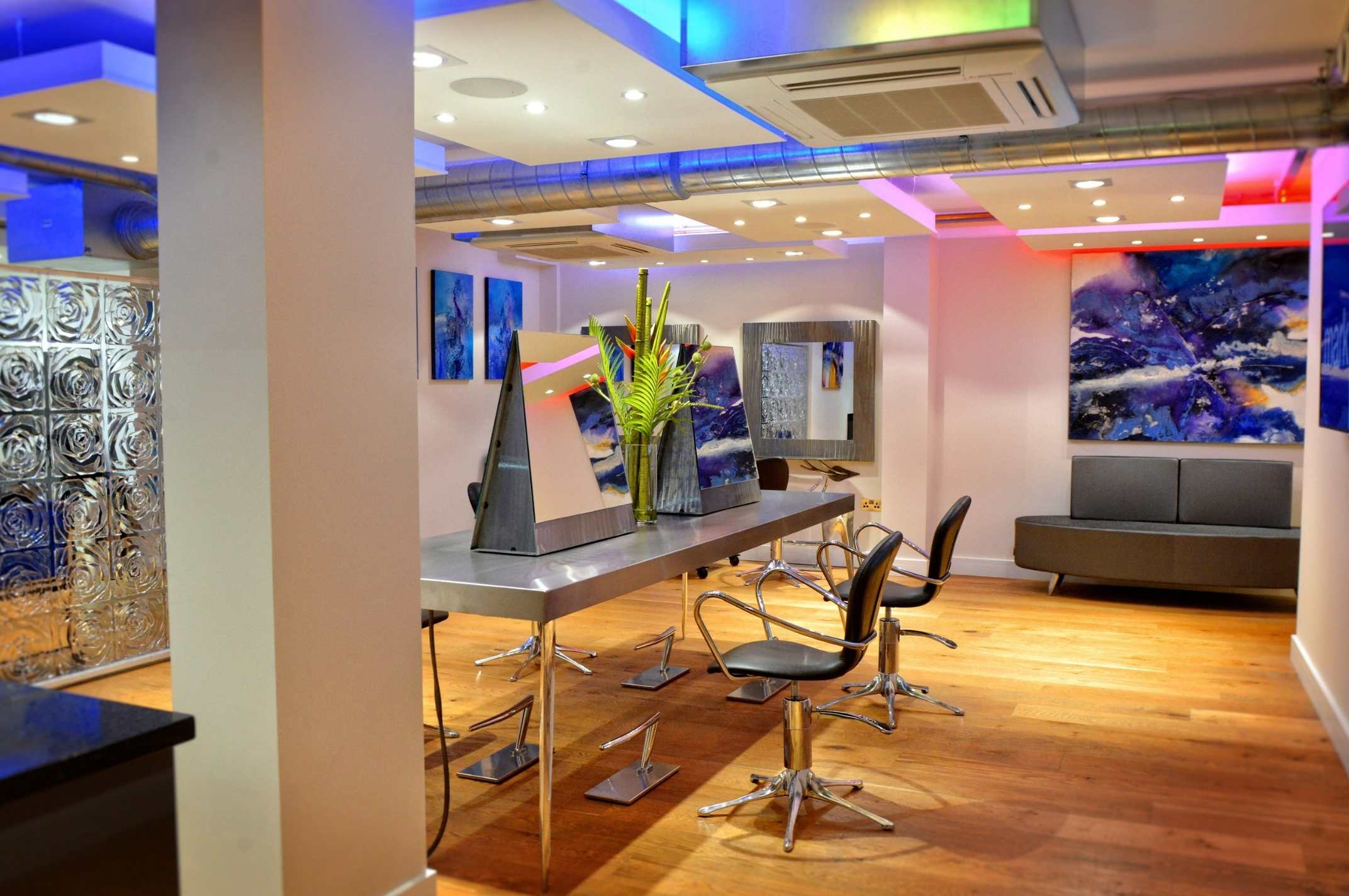 Luxurious basement styling units at Mark Glenn Hair Extensions Studio in London
