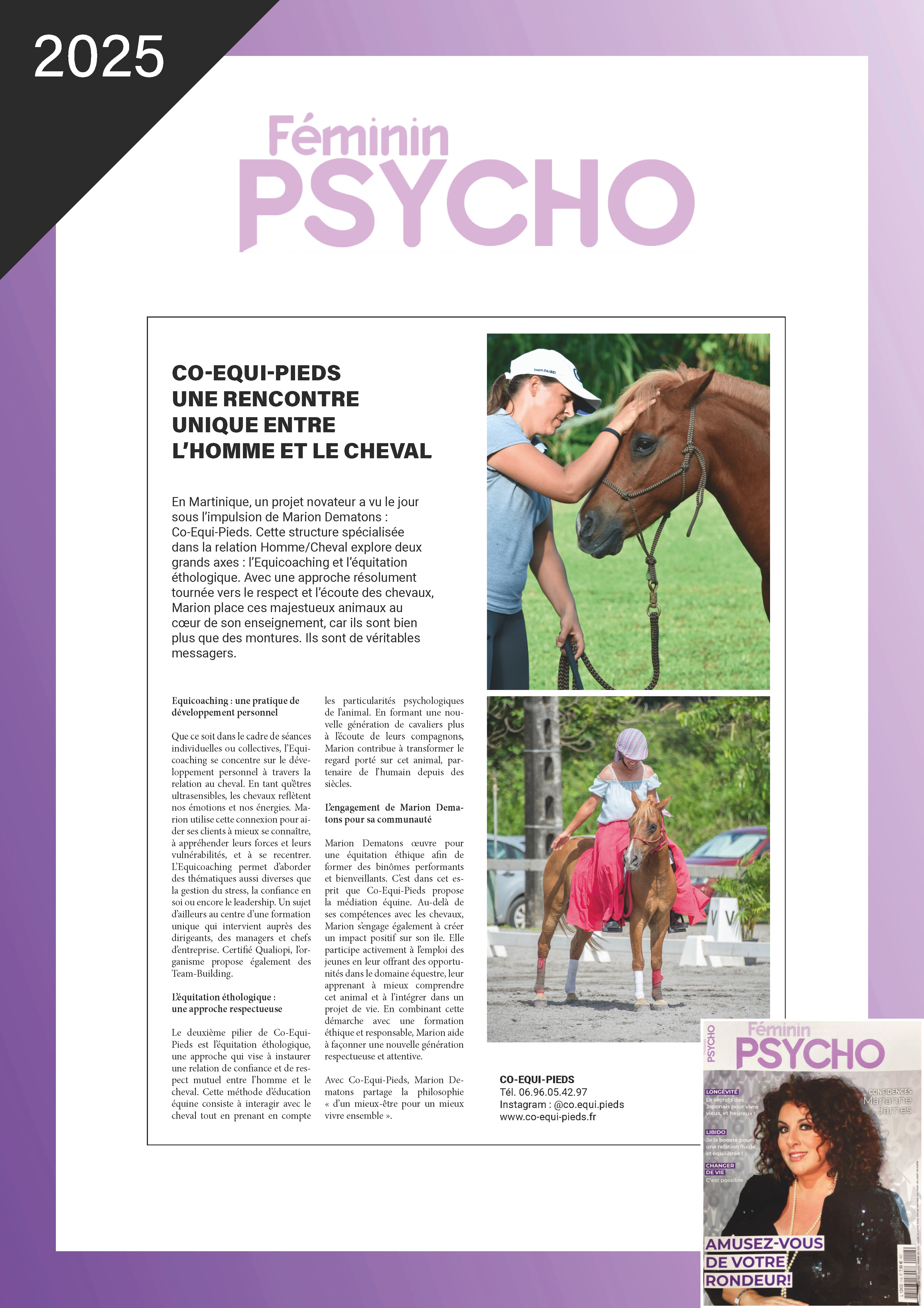 Co-Equi-Pieds à l'honneur dans Féminin Psycho : une rencontre unique entre l'homme et le cheval
