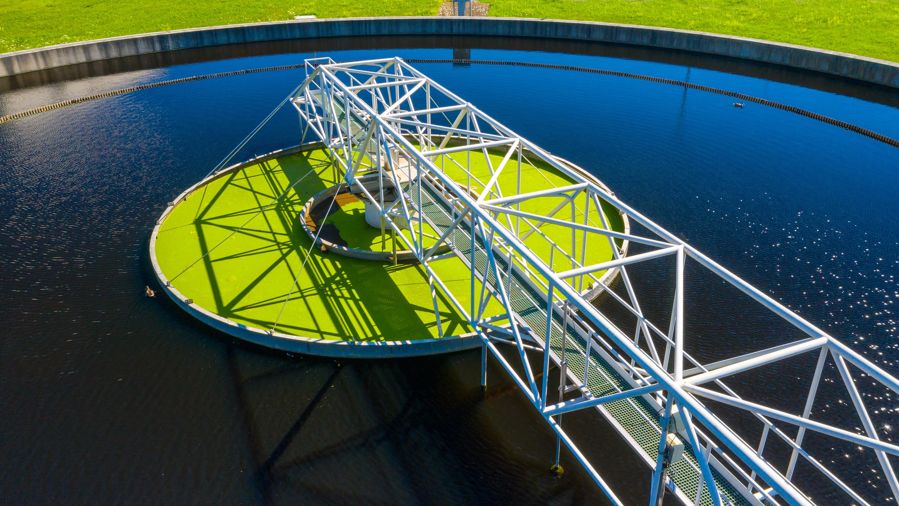 Sewage treatment plant from above. Grey water recycling. Waste management theme.