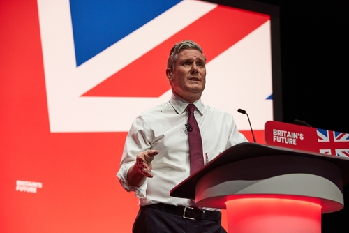Keir Starmer giving speech at Labour Party Conference in Liverpool