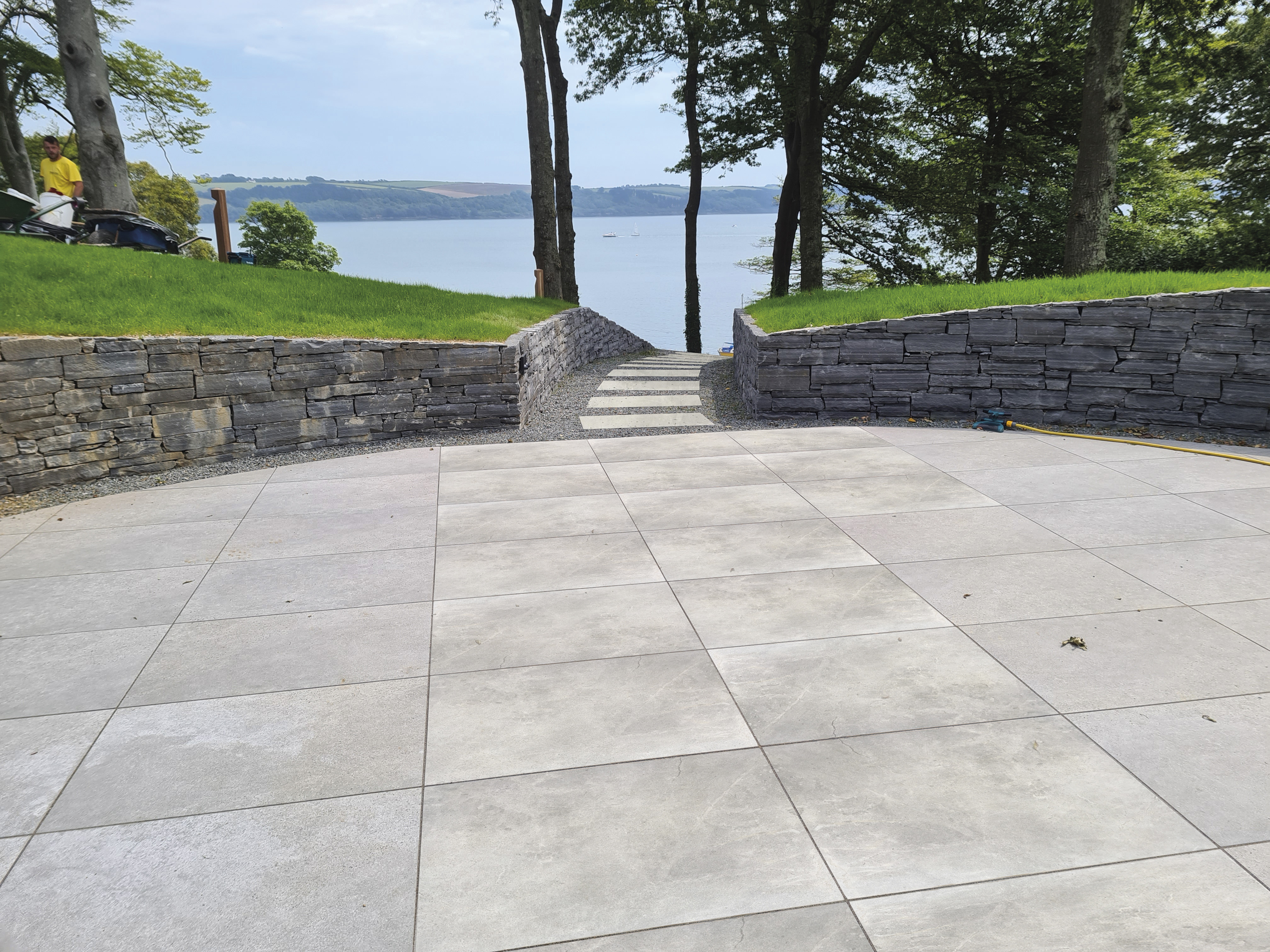 Masterstone Silver porcelain slabs laid in a sunken patio design